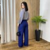 Calça Feminina Alfaiataria Pantalona Ana com Cinto Azul - Fernanda Ramos Store