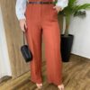 Calça Feminina Alfaiataria Pantalona Ana com Cinto Terracota - Fernanda Ramos Store