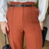 Calça Feminina Alfaiataria Pantalona Ana com Cinto Terracota - Fernanda Ramos Store