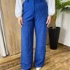 Calça Feminina Alfaiataria Pantalona Risca de Giz Azul - Fernanda Ramos Store