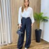 Calça Feminina Alfaiataria Pantalona Risca de Giz Preta - Fernanda Ramos Store