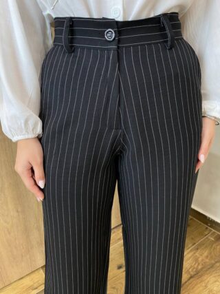 Calça Feminina Alfaiataria Pantalona Risca de Giz Preta - Fernanda Ramos Store