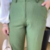 Calça Feminina Alfaiataria Pantalona Risca de Giz Verde - Fernanda Ramos Store