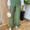 Calça Feminina Alfaiataria Pantalona Risca de Giz Verde - Fernanda Ramos Store