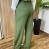 Calça Feminina Alfaiataria Pantalona Risca de Giz Verde - Fernanda Ramos Store