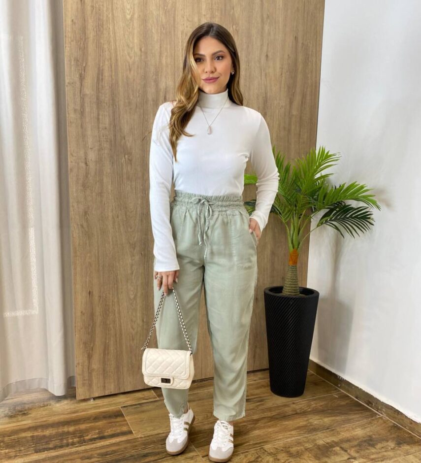 Calça Feminina Jogger com Elástico Liocel Verde 015654 - Fernanda Ramos Store