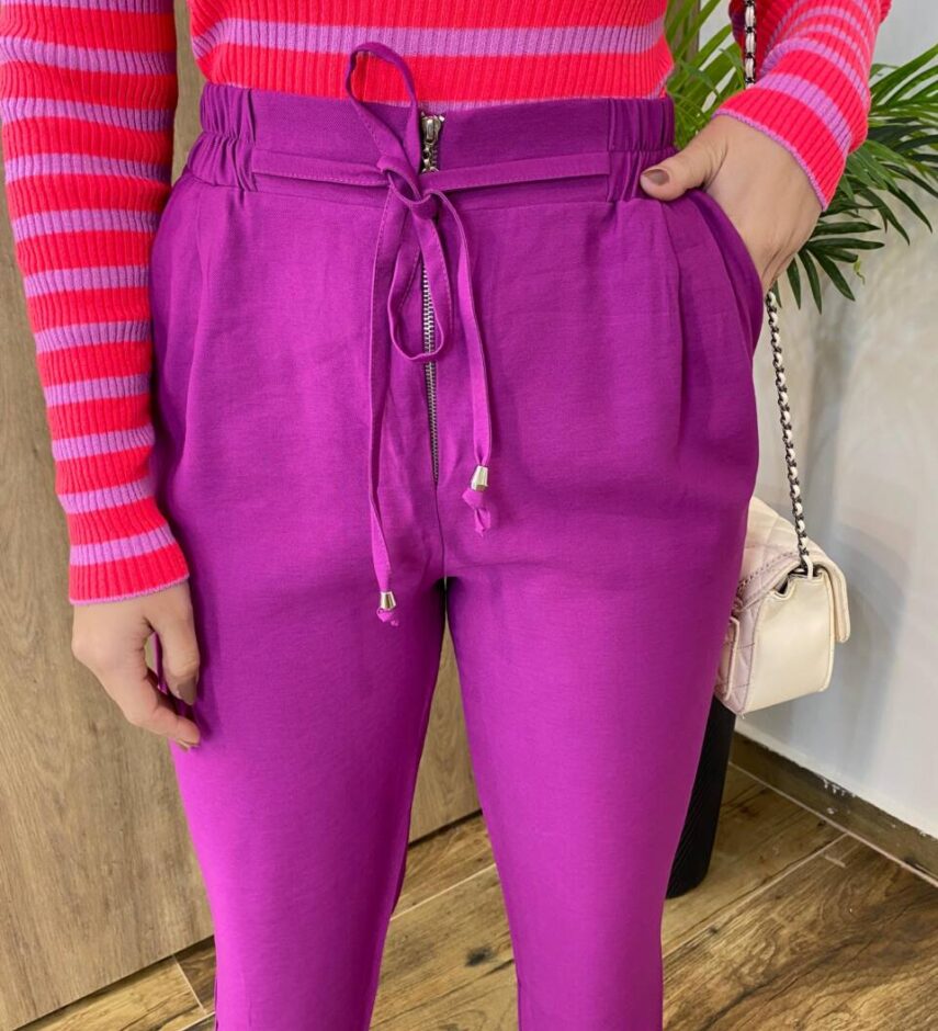 Calça Feminina Jogger Valentina com Bolsos e Amarração Fúcsia - Fernanda Ramos Store