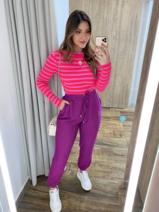 Calça Feminina Jogger Valentina com Bolsos e Amarração Fúcsia - Fernanda Ramos Store