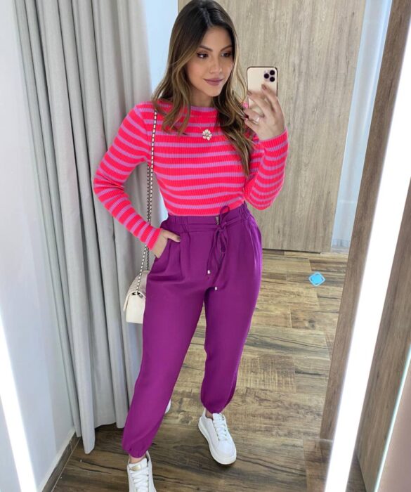 Calça Feminina Jogger Valentina com Bolsos e Amarração Fúcsia - Fernanda Ramos Store