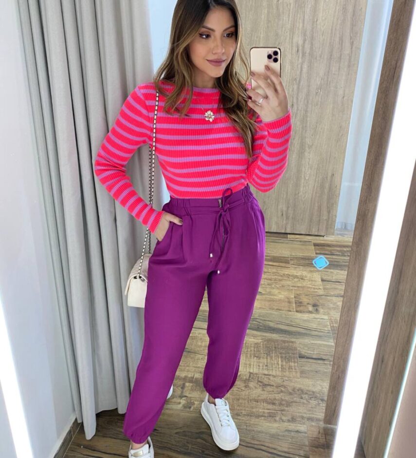Calça Feminina Jogger Valentina com Bolsos e Amarração Fúcsia - Fernanda Ramos Store