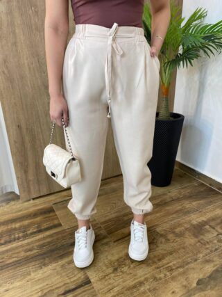 Calça Feminina Jogger Valentina com Bolsos e Amarração Nude - Fernanda Ramos Store