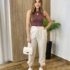 Calça Feminina Jogger Valentina com Bolsos e Amarração Nude - Fernanda Ramos Store