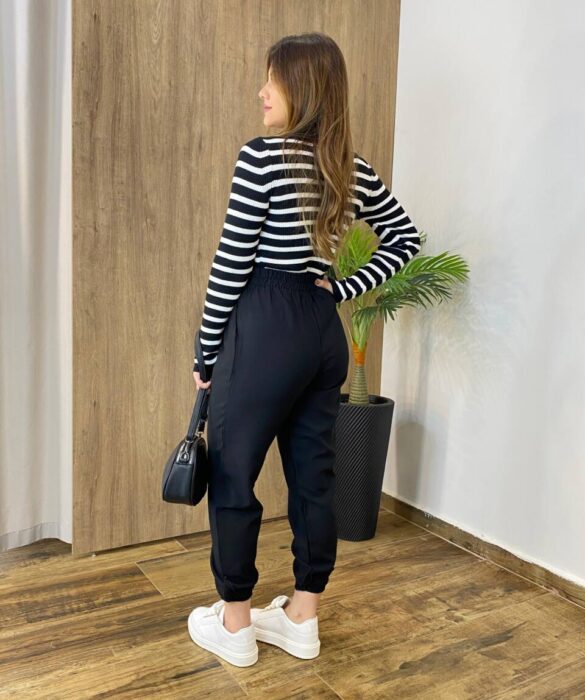 Calça Feminina Jogger Valentina com Bolsos e Amarração Preta - Fernanda Ramos Store