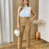 Calça Feminina Laísa Alfaiataria Reta Bege com Cinto - Fernanda Ramos Store