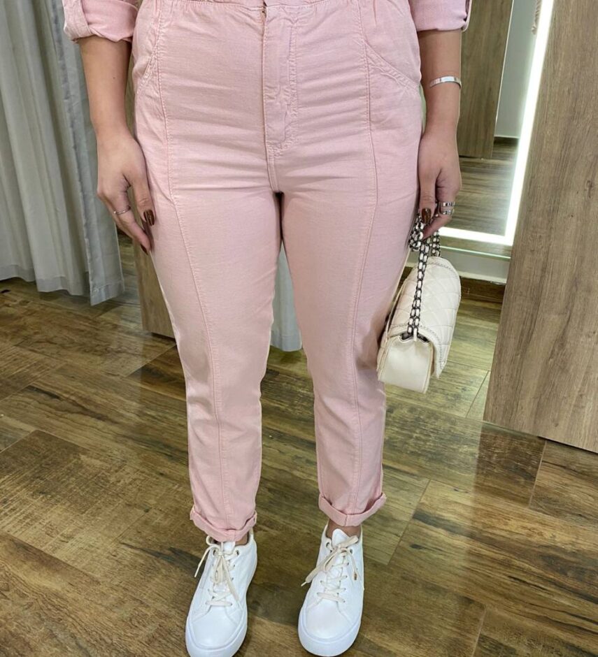 Calça Feminina Mom com Elástico Liocel Rosa 016537 - Fernanda Ramos Store