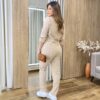 Calça Feminina Mom com Elástico Liocel Bege 016537 - Fernanda Ramos Store