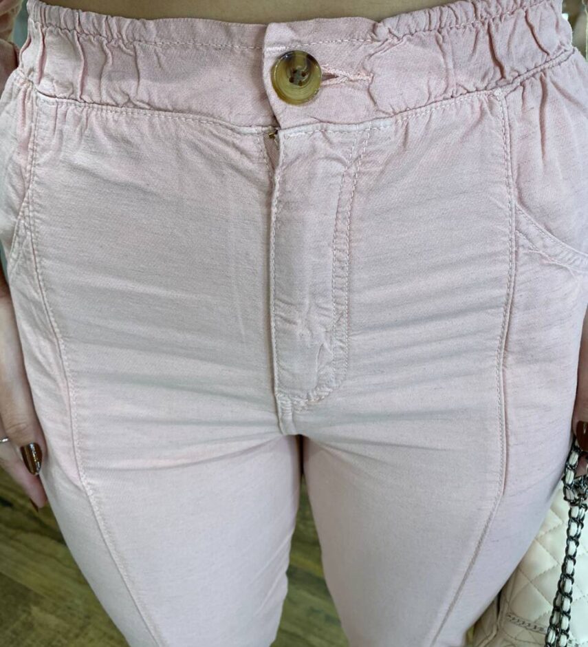 Calça Feminina Mom com Elástico Liocel Rosa 016537 - Fernanda Ramos Store