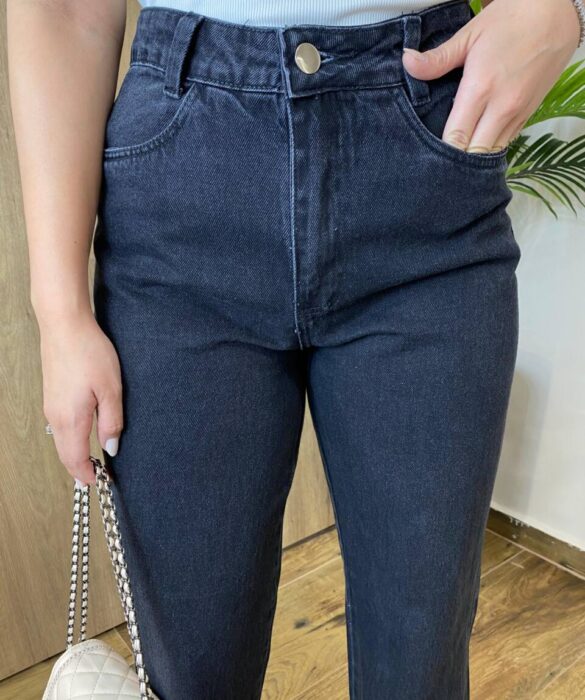 Calça Feminina Valentina Jeans Reta Barra a Fio Preta - Fernanda Ramos Store