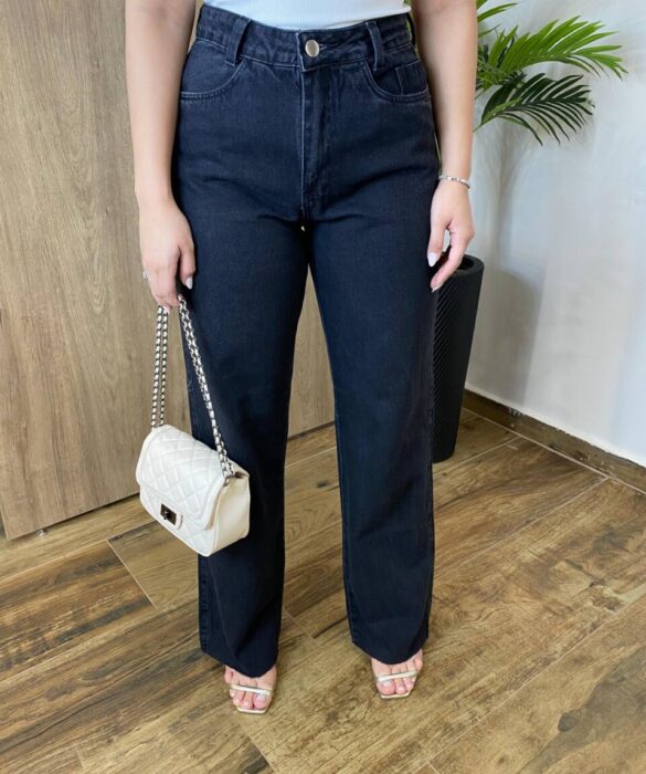 Calça Feminina Valentina Jeans Reta Barra a Fio Preta - Fernanda Ramos Store