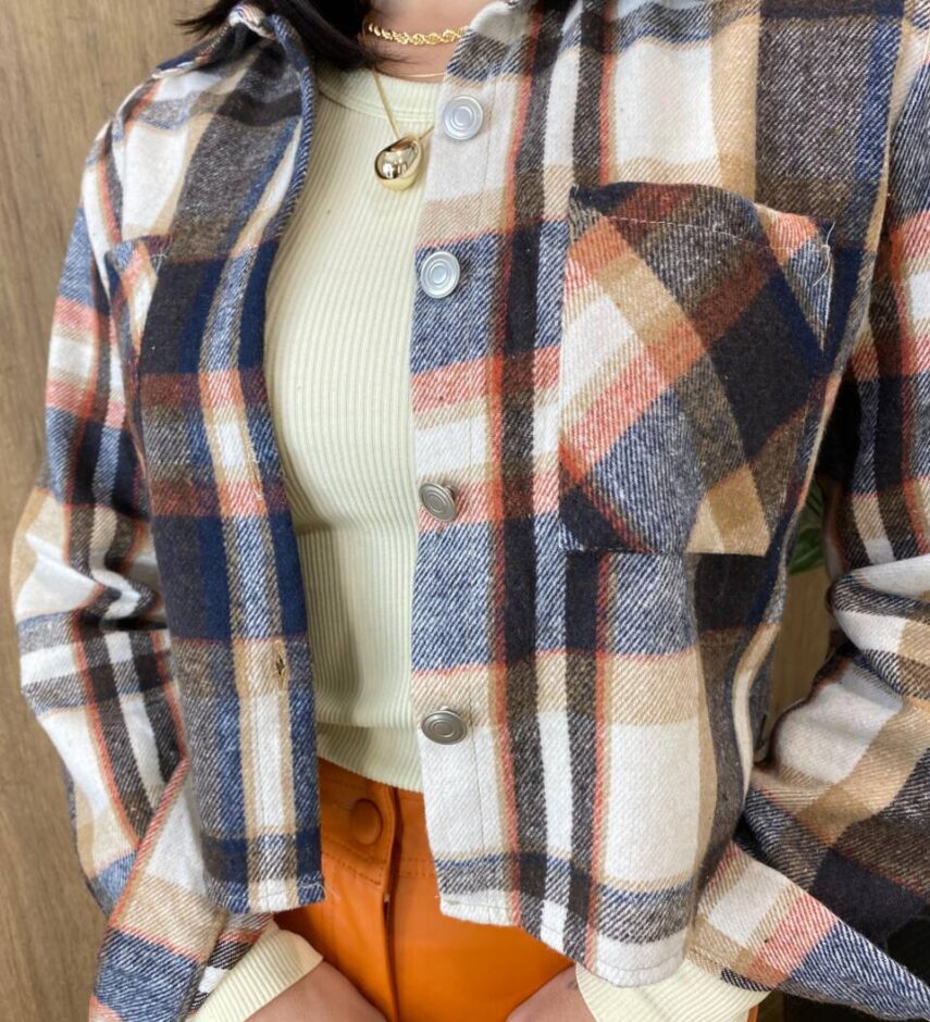 Camisa Cropped Feminina Bia Manga Longa Flanelada Xadrez - Fernanda Ramos Store