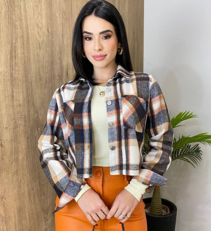 Camisa Cropped Feminina Bia Manga Longa Flanelada Xadrez - Fernanda Ramos Store