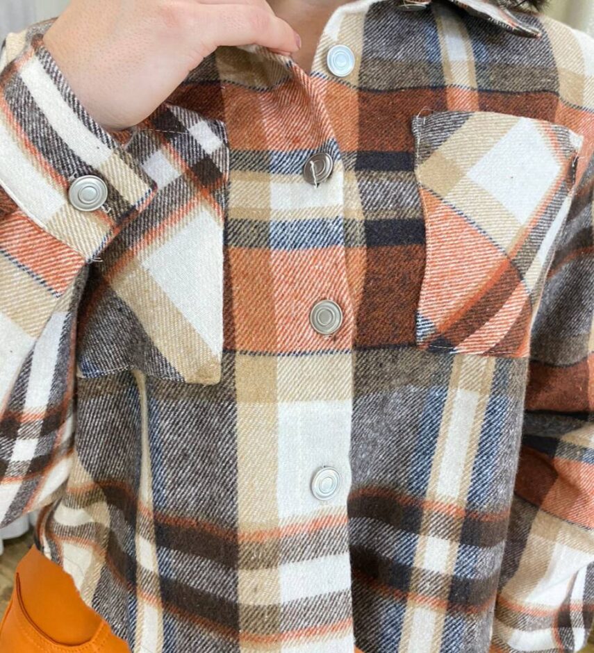 Camisa Cropped Feminina Bia Manga Longa Flanelada Xadrez Terracota - Fernanda Ramos Store