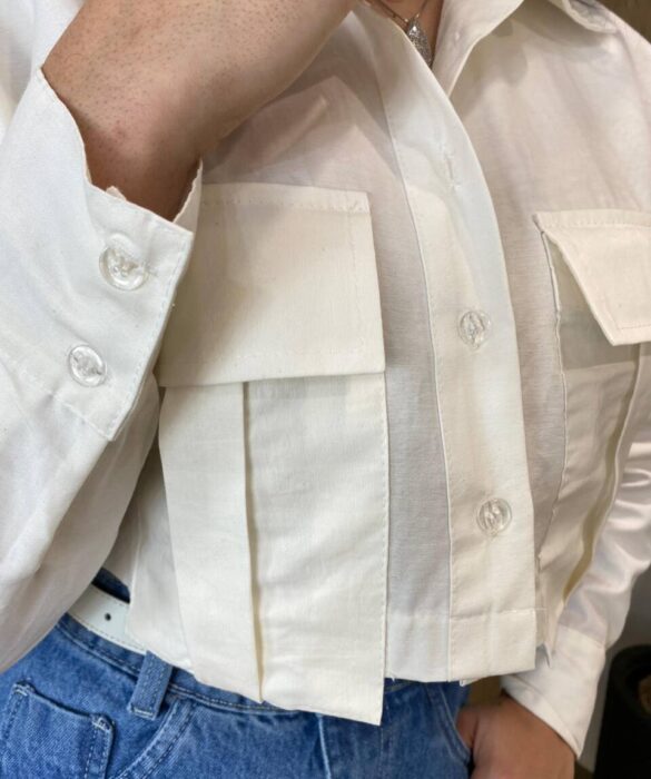 Camisa Cropped Feminino Bia sem Bojo Manga Longa Off White - Fernanda Ramos Store