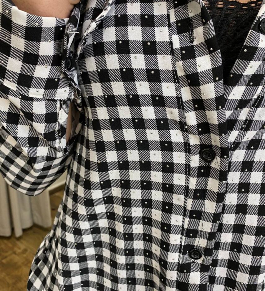 Camisa Feminina Betina Manga Longa Xadrez Preto - Fernanda Ramos Store