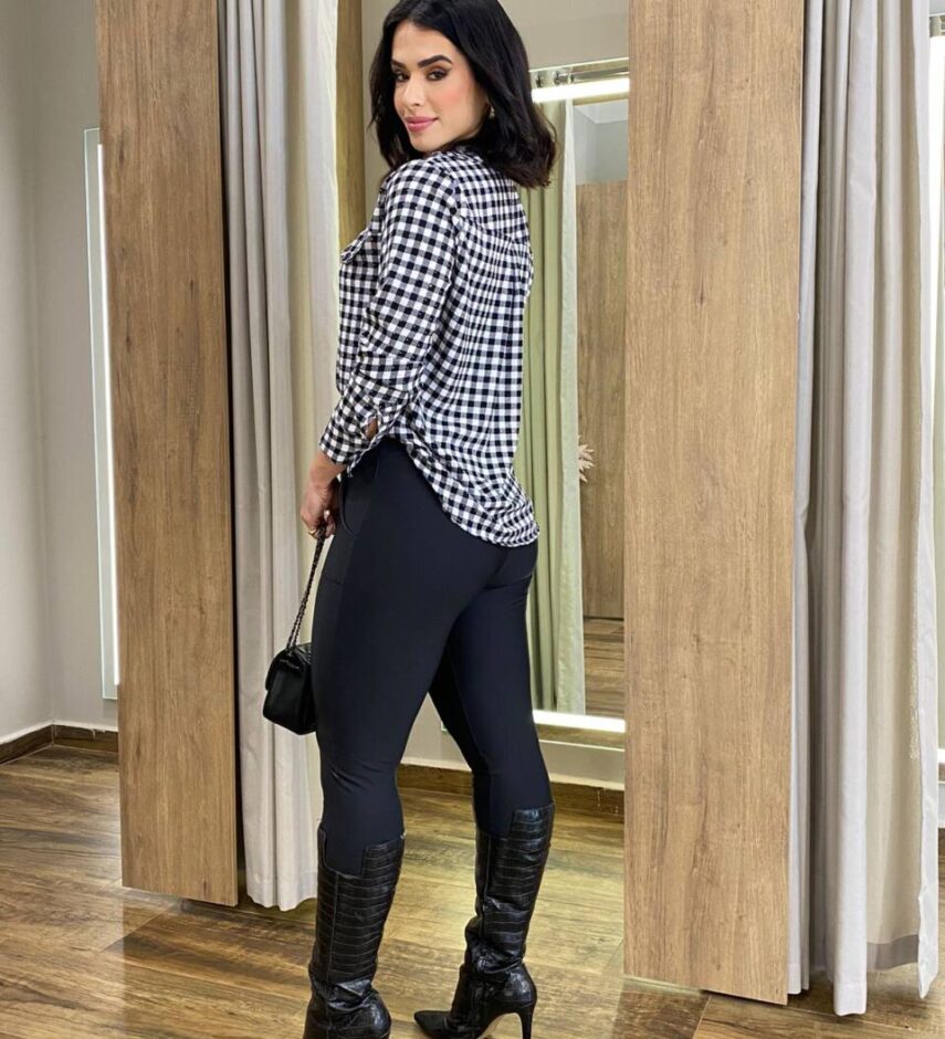 Camisa Feminina Betina Manga Longa Xadrez Preto - Fernanda Ramos Store