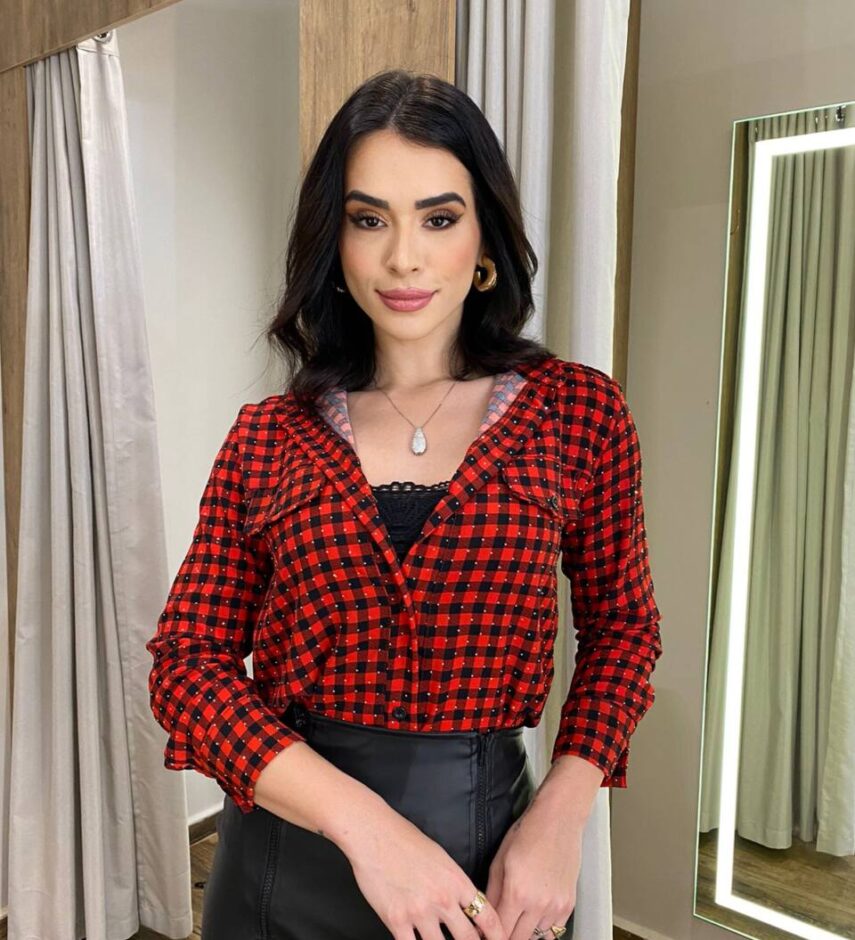 Camisa Feminina Betina Manga Longa Xadrez Vermelha - Fernanda Ramos Store