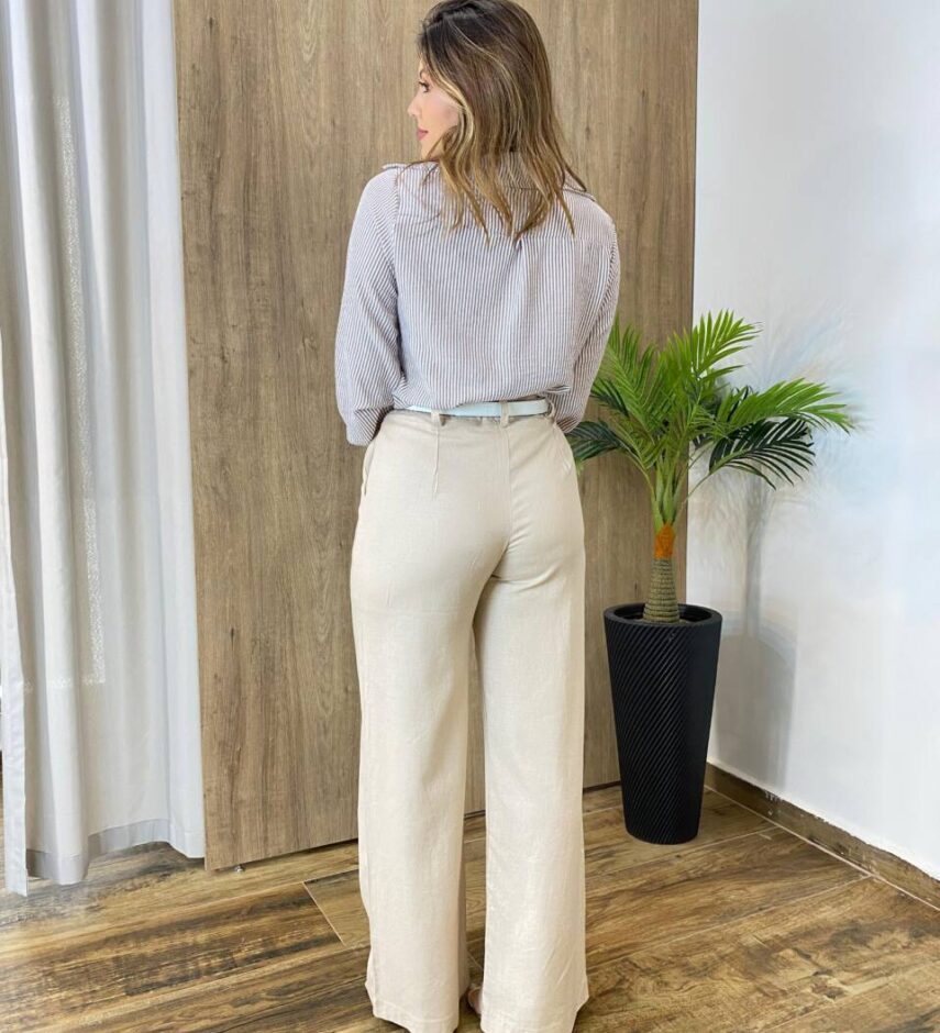 Camisa Feminina Crepe Manga Longa Sophia Listrada de Marrom - Fernanda Ramos Store
