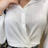 Camisa Feminina Laísa Crepe Manga Longa Branca com Detalhe de Nó - Fernanda Ramos Store