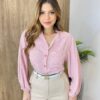 Camisa Feminina Manga Longa Eloá Viscolinho Listrada de Rosé - Fernanda Ramos Store