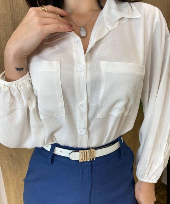 Camisa Feminina Manga Longa Isabella Branca - Fernanda Ramos Store