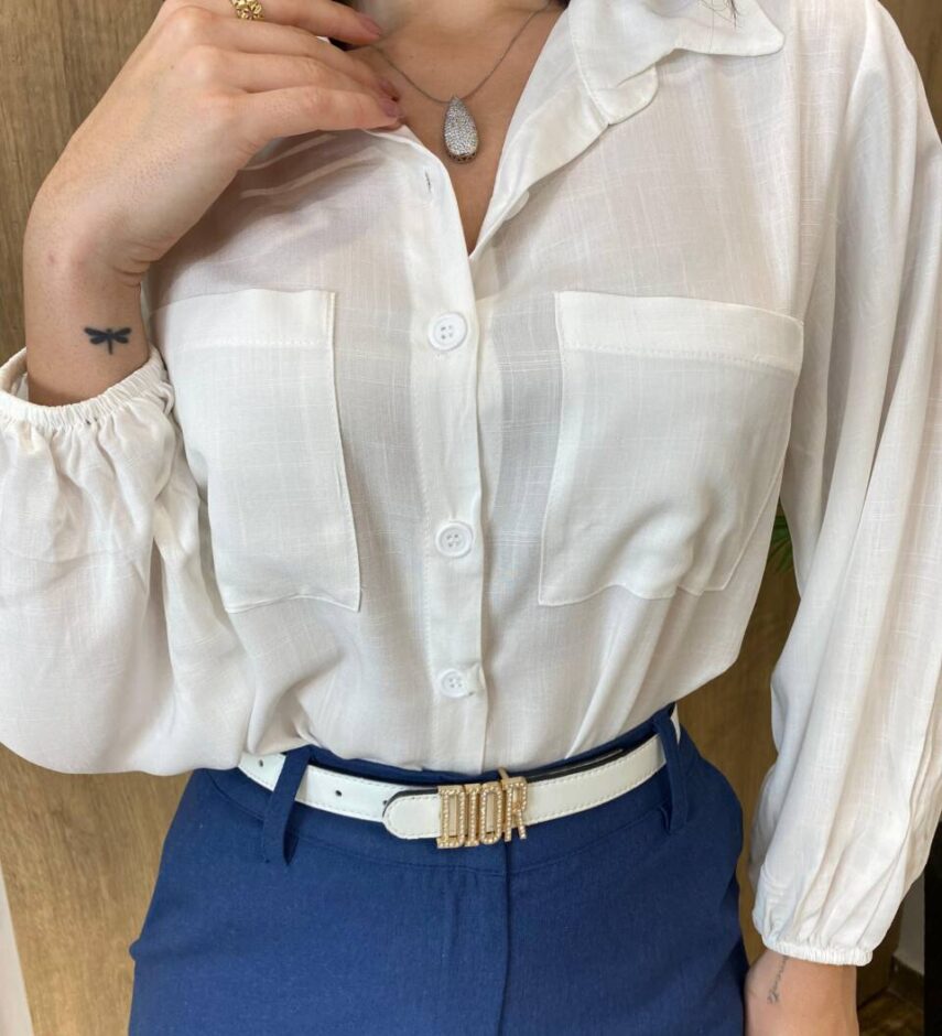 Camisa Feminina Manga Longa Isabella Branca - Fernanda Ramos Store