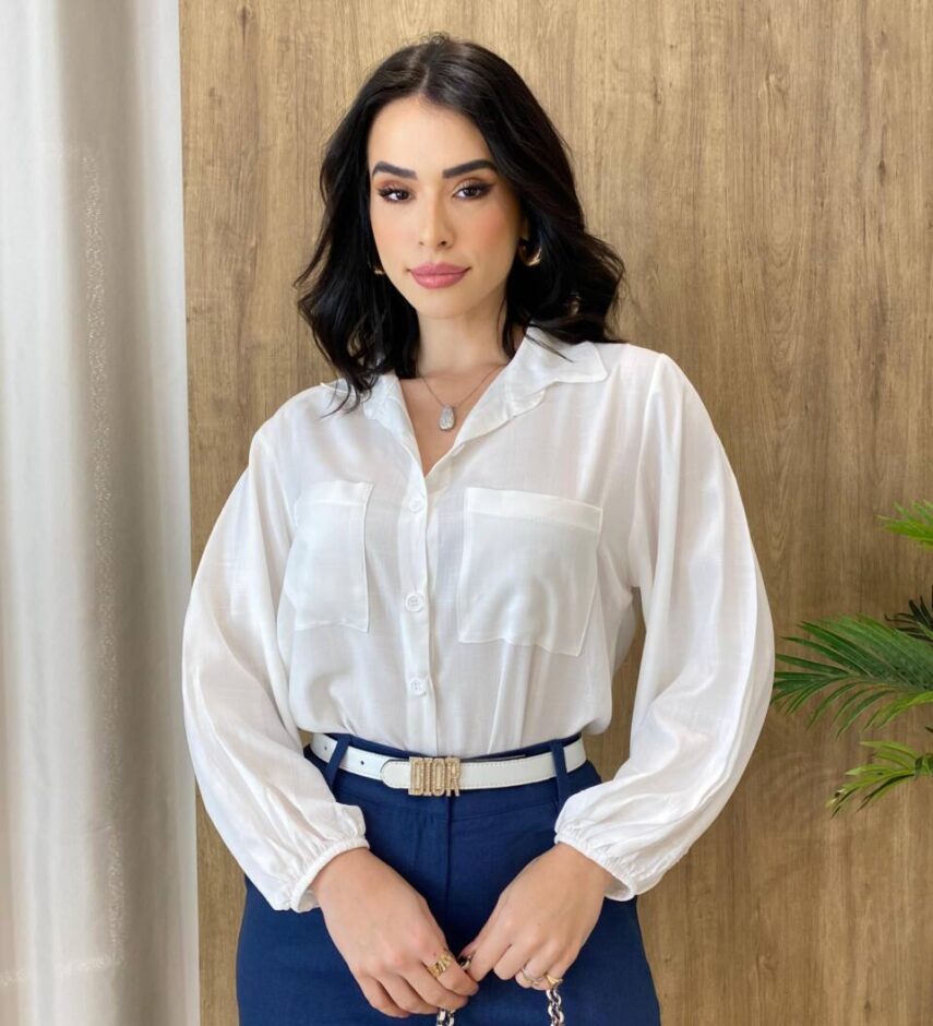 Camisa Feminina Manga Longa Isabella Branca - Fernanda Ramos Store