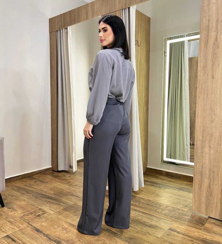 Camisa Feminina Manga Longa Isabella Cinza - Fernanda Ramos Store
