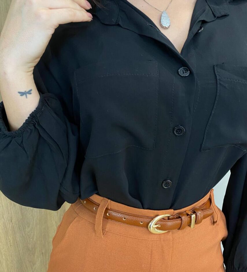 Camisa Feminina Manga Longa Isabella Preta - Fernanda Ramos Store