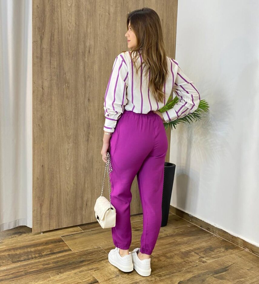 Camisa Feminina Manga Longa Listras Fúcsia - Fernanda Ramos Store