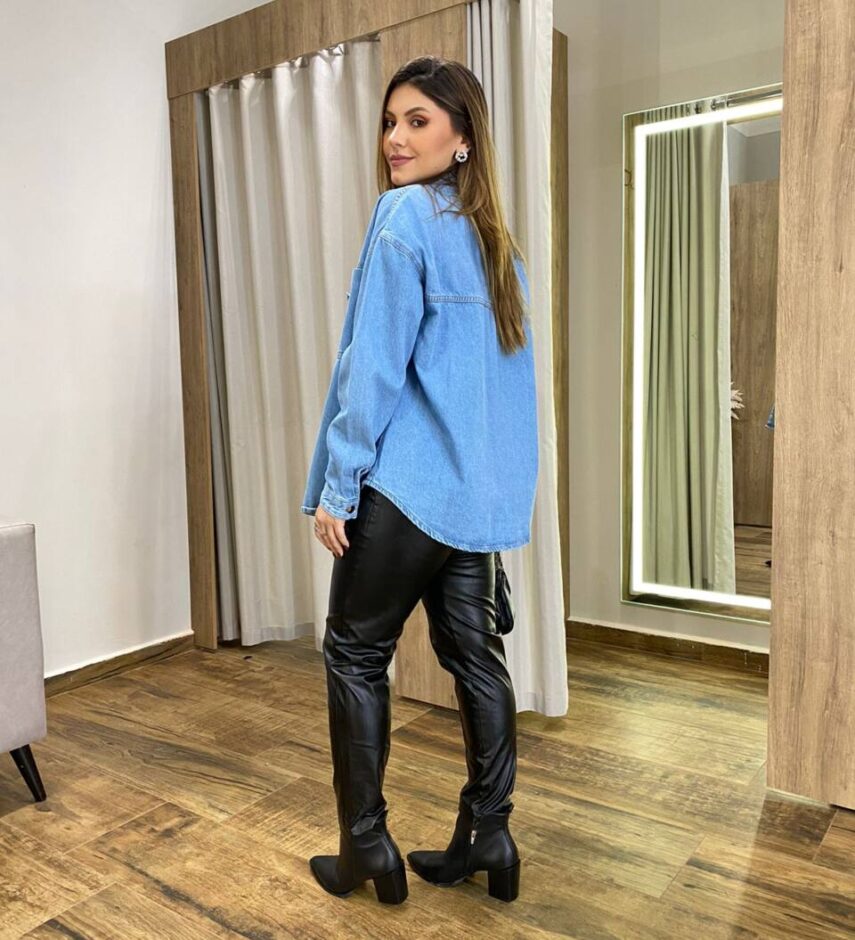 Camisa Feminina Oversize Manga Longa Jeans 022846 - Fernanda Ramos Store