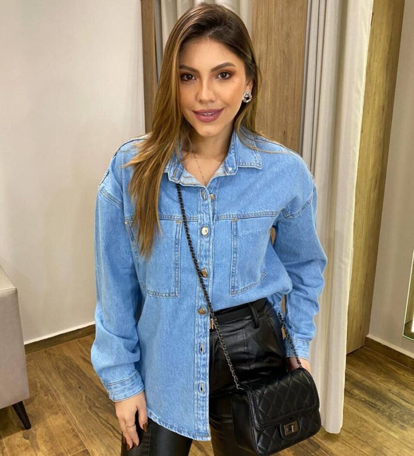 Camisa Feminina Oversize Manga Longa Jeans 022846 - Fernanda Ramos Store