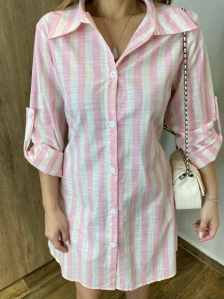 Chemise Feminino Manga Longa Emilly Listrado de Rosa - Fernanda Ramos Store