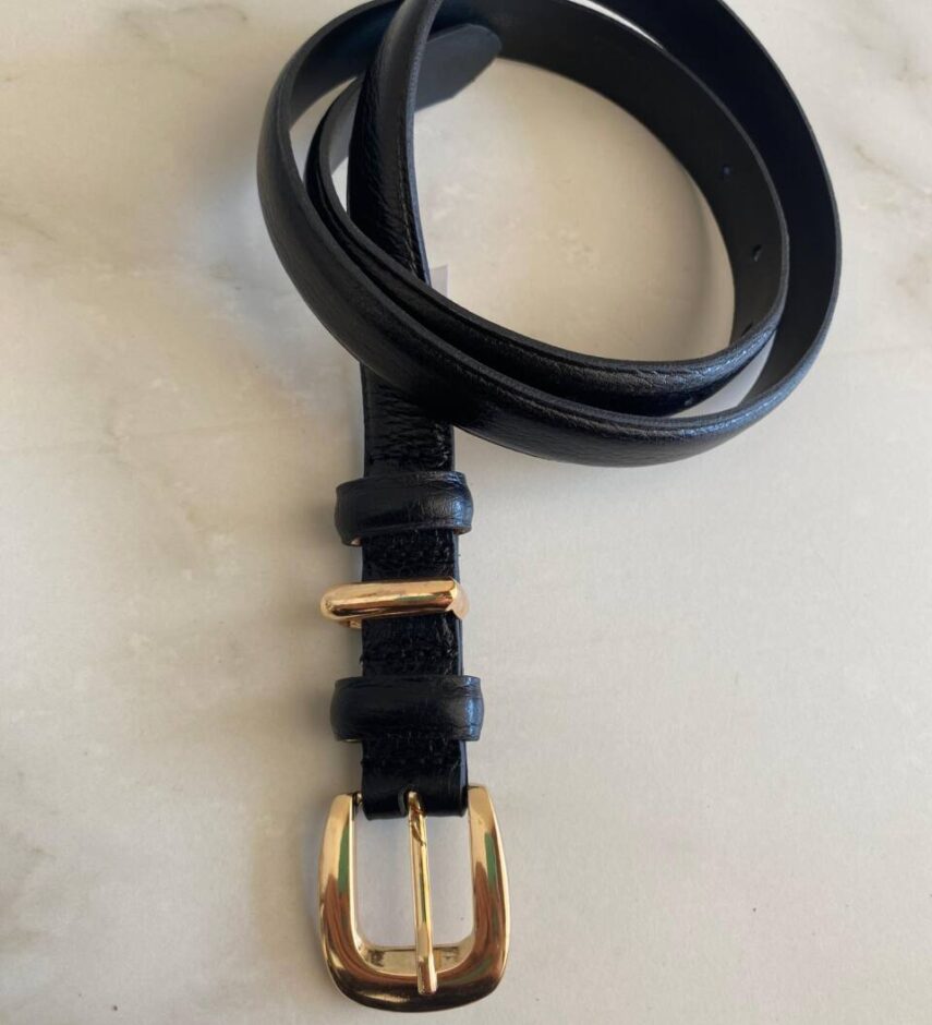 Cinto Feminino Jade de Couro Preto com Fivela Dourada - Fernanda Ramos Store