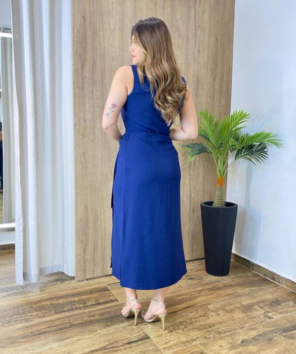 Conjunto Feminino Alice Cropped e Saia Midi Azul com Amarração - Fernanda Ramos Store