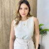 Conjunto Feminino Alice Cropped e Saia Midi Bege com Amarração - Fernanda Ramos Store