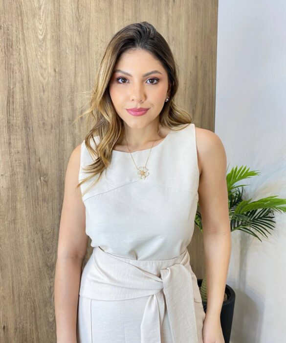 Conjunto Feminino Alice Cropped e Saia Midi Bege com Amarração - Fernanda Ramos Store