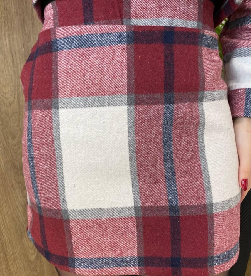 Conjunto Feminino Flanelado Beatriz Cropped e Saia Xadrez Vinho - Fernanda Ramos Store