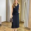 Conjunto Feminino Heloíse Colete e Saia Midi com Fenda Preto - Fernanda Ramos Store