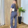 Conjunto Feminino Moletinho Rebeca Calça e Cropped Cinza - Fernanda Ramos Store