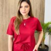 Conjunto Feminino Moletinho Rebeca Calça e Cropped Vermelho - Fernanda Ramos Store